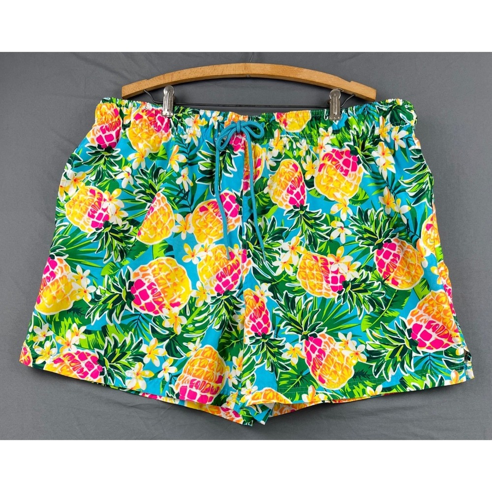 George Swim Trunks Mens 2XL Blue Pineapple Tropical Floral Shorts Excellent